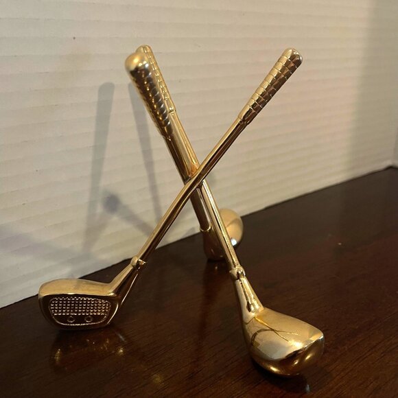 Mini Gold-Plated Golf Club Crossed Desk Business Card holder or Ornament - 4" - - Picture 4 of 8